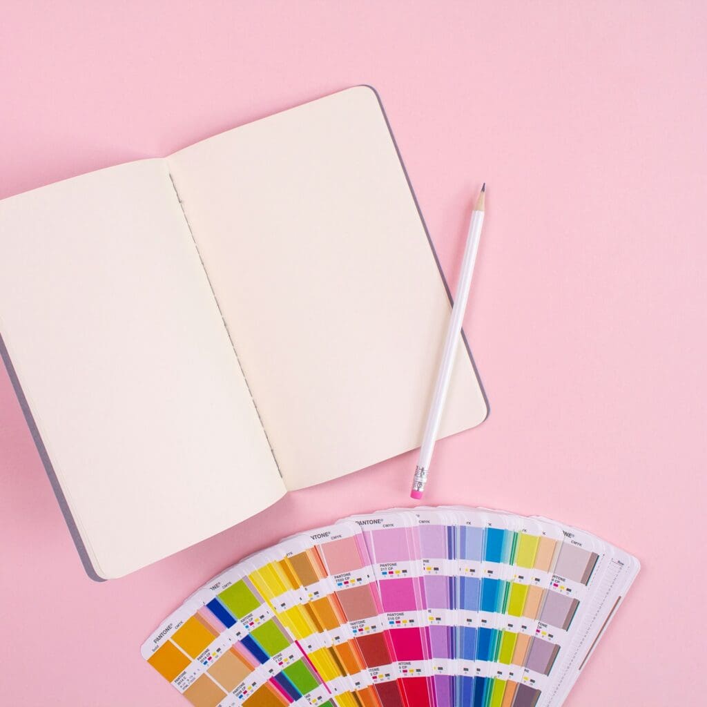 stock image of notepad and color swatches